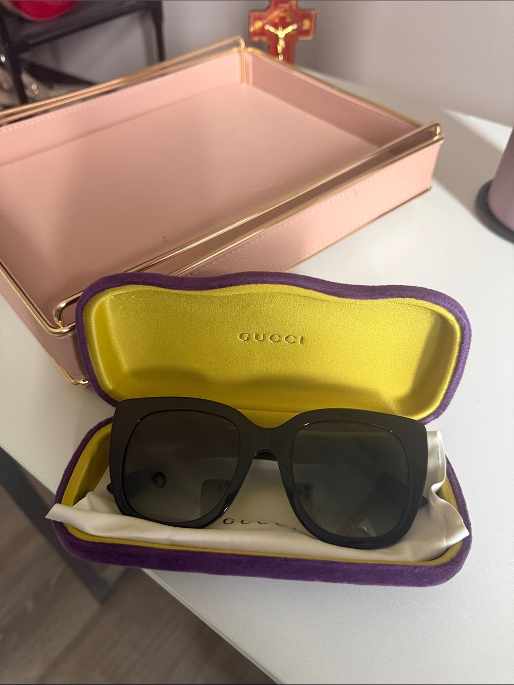 Gucci Black Oversized Square Women's Sunglasses